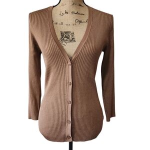 NWT L'AGENCE Brown Ribbed Button-up Cardigan Sweater - Large